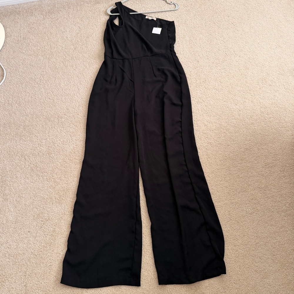 Sun Becomes Her Black One Shoulder Wide Leg Jumpsuit Size M New With Tags